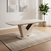 Modern Varello Cream Sintered Stone Butterfly Extending Dining Table