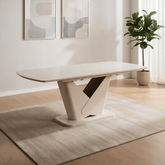 Modern Varello Cream Sintered Stone Butterfly Extending Dining Table