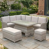 Veloria large left-hand corner firepit sofa set with spacious seating.