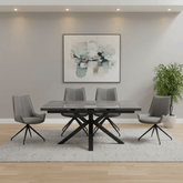 Vida Grey Ceramic Dining Table with 6 Dune Leather Swivel Chairs