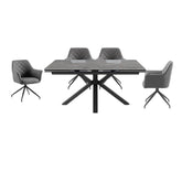 Vida Grey Dining Table with 6 Russo Leather Swivel Chairs - Pendle Village Furniture
