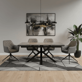 Vida Grey Dining Table with 6 Russo Leather Swivel Chairs