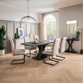 Delta 160 - 200cm Extendable Charcoal Dining Table with 6 Chairs - Pendle Village Furniture