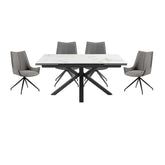 Vida White Dining Table with 6 Dune Grey Swivel Chairs - Pendle Village Furniture