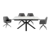 Vida White Dining Table with 6 Russo Leather Swivel Chairs - Pendle Village Furniture