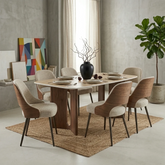 Vienna Walnut & Travertine Dining Table with 6 Dining Chairs