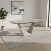Discover the Vita Mocha ceramic extending dining table with a V-shaped metal base. Heat, scratch and stain resistant with a smooth 180-240cm extension.