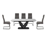 Merlin Matte White Ceramic Extending Dining Table with 6 Faux Leather Dining Chairs - Pendle Village Furniture