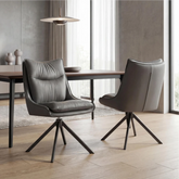 Lifestyle image of Vogue Leather Effect Grey Swivel Dining Chairs with Black Legs – Set of 4, 6 or 8