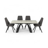 Vortex Grey Gloss Ceramic Extending Dining Table with Athens Chairs Set - Pendle Village Furniture
