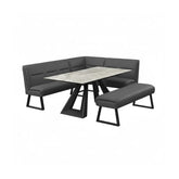 Vortex 160–200cm Grey Gloss Ceramic Extending Dining Table with Cerutti Bench Set - Pendle Village Furniture