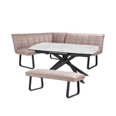 Warrior White Extending Dining Table with Corner Bench and Low Bench Set - Pendle Village Furniture
