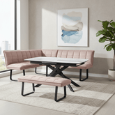 Warrior White Extending Dining Table with Corner Bench and Low Bench Set