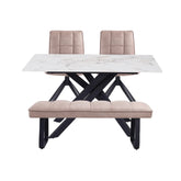 Warrior White Small Sintered Stone Dining Table with bench and Chairs