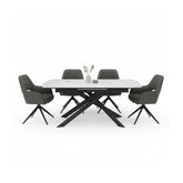 Warrior Large White Ceramic Extending Dining Table with 6 Amani Chairs - Pendle Village Furniture