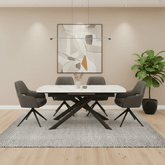 Warrior Large White Ceramic Extending Dining Table with 6 Amani Chairs