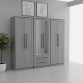 Beverly 6 Door Wardrobe with Mirror & Drawers
