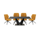 Westin Graphite Ceramic Extending Dining Table With 6 Mustard Dining Chairs - Pendle Village Furniture