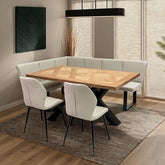 Westley Oak Veneer 1.6m Dining Table with Stone Faux Leather Corner Dining Bench and Manuelle Dining Chairs