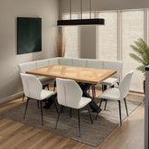 Westley Stone Faux Leather Corner Dining Bench with Manuelle Dining Chairs - Pendle Village Furniture