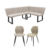 Westley Stone Faux Leather Corner Dining Bench with Manuelle Dining Chairs - Pendle Village Furniture