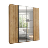 Zenith 200cm 4 Door Hinged Bianco Oak Mirrored Wardrobe - Pendle Village Furniture