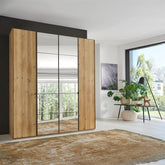 Zenith 200cm 4 Door Hinged Bianco Oak Mirrored Wardrobe - Pendle Village Furniture