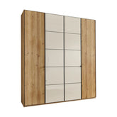 Zenith 200cm 4 Door Hinged Wardrobe Bianco Oak with Champagne Glass - Pendle Village Furniture