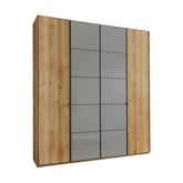 Zenith 200cm 4 Door Hinged Wardrobe Bianco Oak with Havana Glass - Pendle Village Furniture