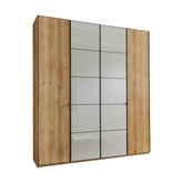 Zenith 200cm 4 Door Hinged Wardrobe Bianco Oak with Pebble Grey Glass - Pendle Village Furniture