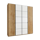 Zenith 200cm 4 Door Hinged Wardrobe Bianco Oak with White Glass - Pendle Village Furniture
