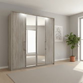 Wiemann Bristol Rustic Oak and Mirror Front 4 Door Wardrobe