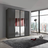Wiemann Bristol Graphite and Mirror Front 4 Door Wardrobe - Pendle Village Furniture