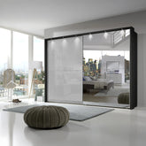 Wiemann Bristol Graphite and White Glass Sliding Door Wardrobe with Mirror - Pendle Village Furniture