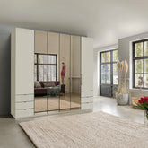 Wiemann Kansas Large 6 Door Champagne Wardrobe with Mirror - Pendle Village Furniture