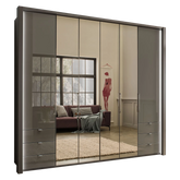 Wiemann Kansas Large 6 Door Havana Glass Wardrobe with Mirror & LED Light - Pendle Village Furniture