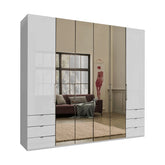 Wiemann Kansas Large 6 Door White Glass Wardrobe with Mirror - Pendle Village Furniture