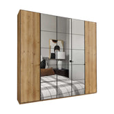 Zenith 250cm 5 Door Hinged Bianco Oak Mirrored Wardrobe - Pendle Village Furniture