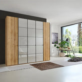 Zenith 250cm Bianco Oak with Pebble Grey Glass 5 Door Hinged Wardrobe - Pendle Village Furniture