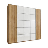 Zenith 250cm Bianco Oak with White Glass 5 Door Hinged Wardrobe - Pendle Village Furniture