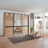 Wiemann Regen Bianco Oak 3 Door Sliding Wardrobe With Mirror - Pendle Village Furniture