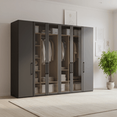 Wiemann Stylo 6 Door Wardrobe Graphite & Transparent Glass Front - W250cm