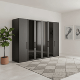 Stylo Decor & Transparent Glass Front 6 Door Wardrobe – W300cm