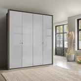 Torino 4 Door Hinged Oak and White Glass Wardrobe - Pendle Village Furniture