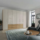 Templin 1000 Bianco Oak Carcase 6 Door 6 Drawer Hinged Wardrobe W300cm - Pendle Village Furniture