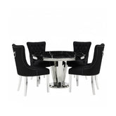 Winsor Round Black Marble Dining Table with 4 Winsor Velvet Knockerback Chairs - Pendle Village Furniture