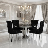 Winsor Round Black Marble Dining Table with 4 Winsor Velvet Knockerback Chairs - Pendle Village Furniture