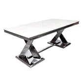 Brescia 1.8M White Marble and Chrome Dining Table - Pendle Village Furniture