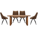 Tofino Mango Wood Oval Dining Table with Vintage Tan Chairs - Pendle Village Furniture