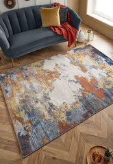 Astro Modern Beige, Navy and Rust Rug - Pendle Village Furniture